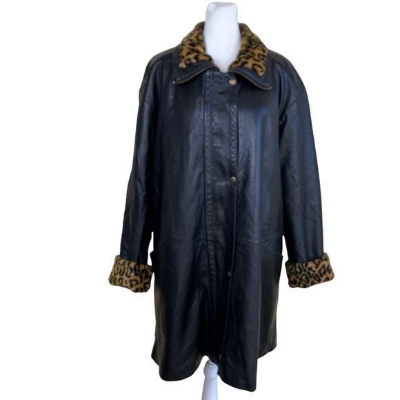 Lillie Rubin L/XL Vtg 90s Reversible Jacket Leather and Faux-fur Animal Print - Picture 4 of 16